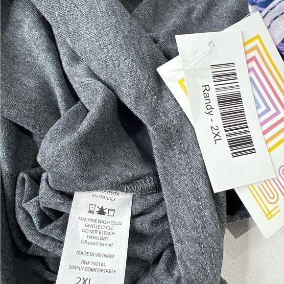 LuLaRoe Gray‎ Purple Raglan Sleeve Randy Top sz 2XL NEW - Picture 3 of 3